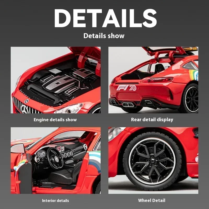 1:24 mercedes-benz GTR AMG mobil keselamatan, mobil Safety Alloy Supercar Diecast Model suara & cahaya mainan anak-anak hadiah ulang tahun C382