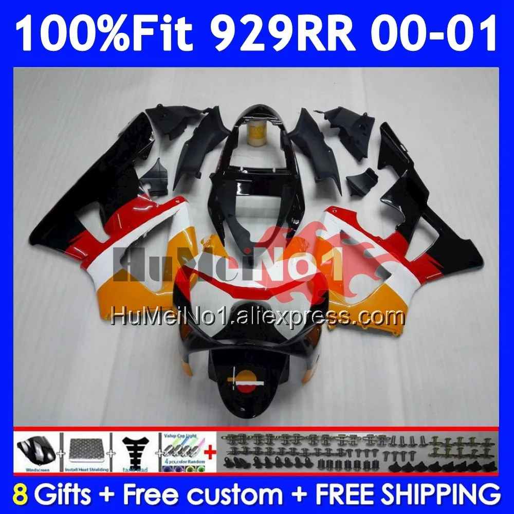 Injection Body For HONDA CBR900 CBR929 CBR 929RR 929 900 RR CC Repsol orange 57No.1 CBR929RR CBR900RR 2000 2001 00 01 Fairings