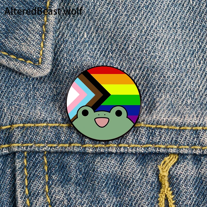 Progress Pride frog Pin Custom cute Brooches Shirt Lapel teacher tote Bag backpacks Badge Cartoon gift brooches pins for women