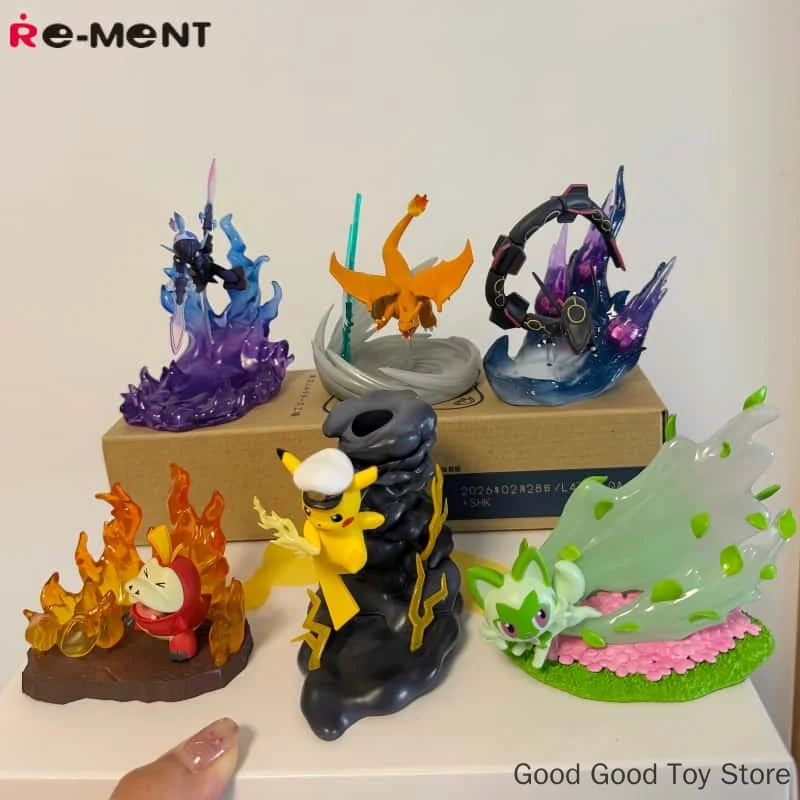 In Stock Re-Ment Pokemon Desktop Figurine Pikachu Black Shiny Rayquaza Charizard Desktop Ornament Toy Collect Holiday Gift