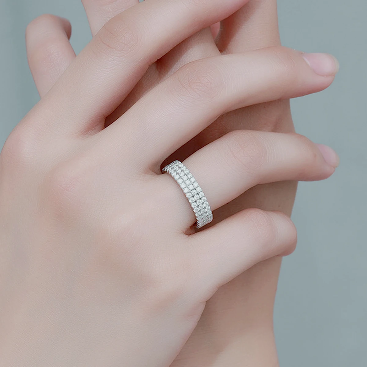 Натуральное кольцо из стерлингового серебра S925 с муассанитом, 3 ряда, 2 ряда, полный кольцо вечности, подарок на годовщину свадьбы и помолвку для женщин