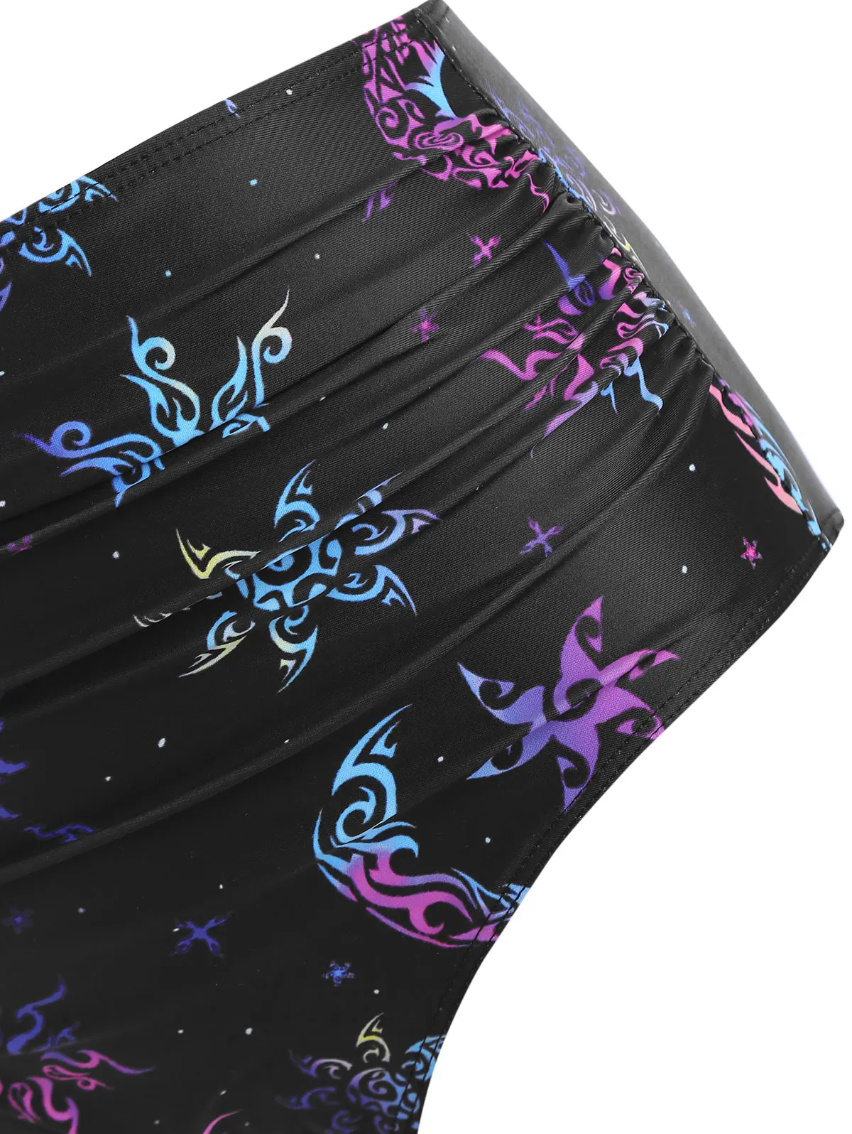 Dressfo Maillot de bain tankini vintage pour femme imprimé soleil lune à lacets découpé froncé taille haute bas push up à armatures maillots de bain