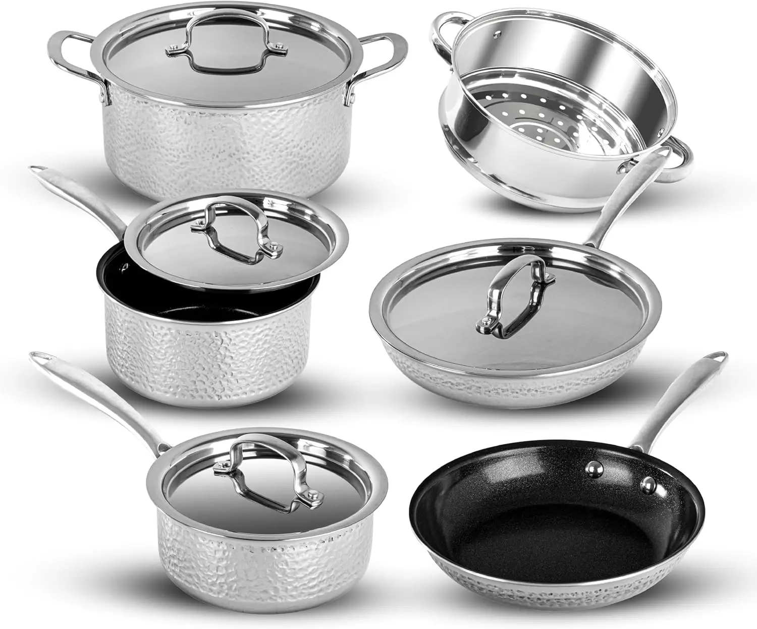 

10 Pc Kitchen Pots and Pans Set Non Stick, Stainless Steel Cookware Set, Non Stick Pots and Pan Set, Kitchen Cookware Set, Pot a