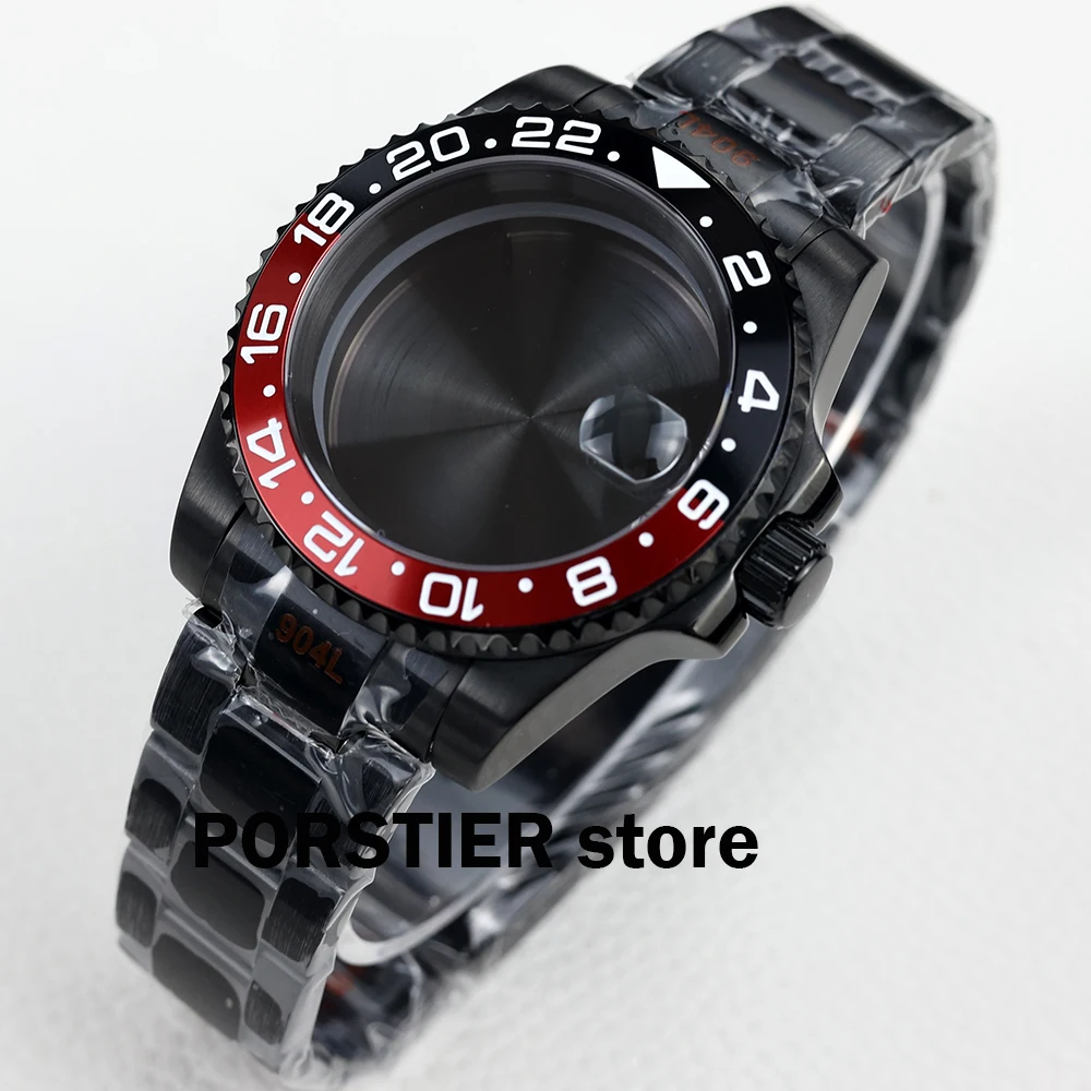 

40mm NH35 Watch Case and Oyster Strap Black PVD Stainless steel Sapphire Glass for NH35 NH36 movement Submariner gmt Yacht Case