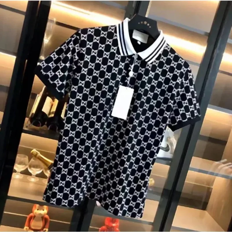 

Cross border 2025 New Trendy Brand Spring and Summer Polo Shirt, Flip Collar, Short Sleeve, Double G Ribbon Couple T-shirt