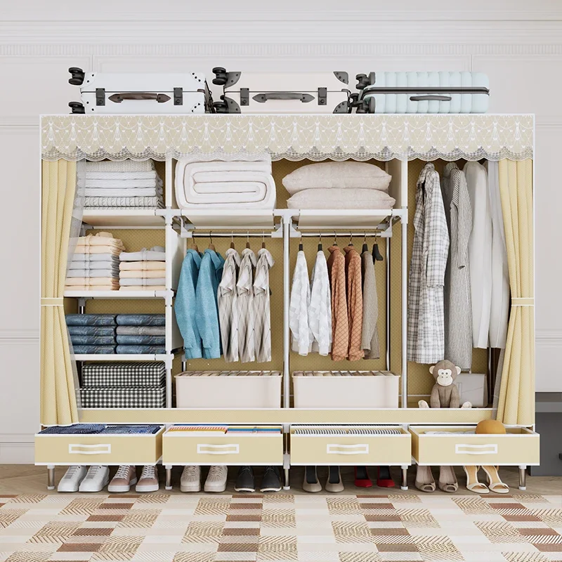 Portable Closet with Cover Foldable Covered Clothes Rack for Hanging Clothes Armoire Wardrobe Closet System Freestand Mobili