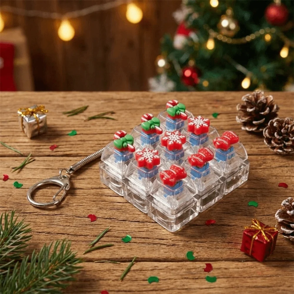 9-Tasten-Weihnachtstastatur-Schlüsselanhänger, niedlicher Weihnachtsbaum, quadratischer Fidget-Schlüsselanhänger, Schneeflocke, Elch-Knopf, zur Stressreduzierung – Detail 2