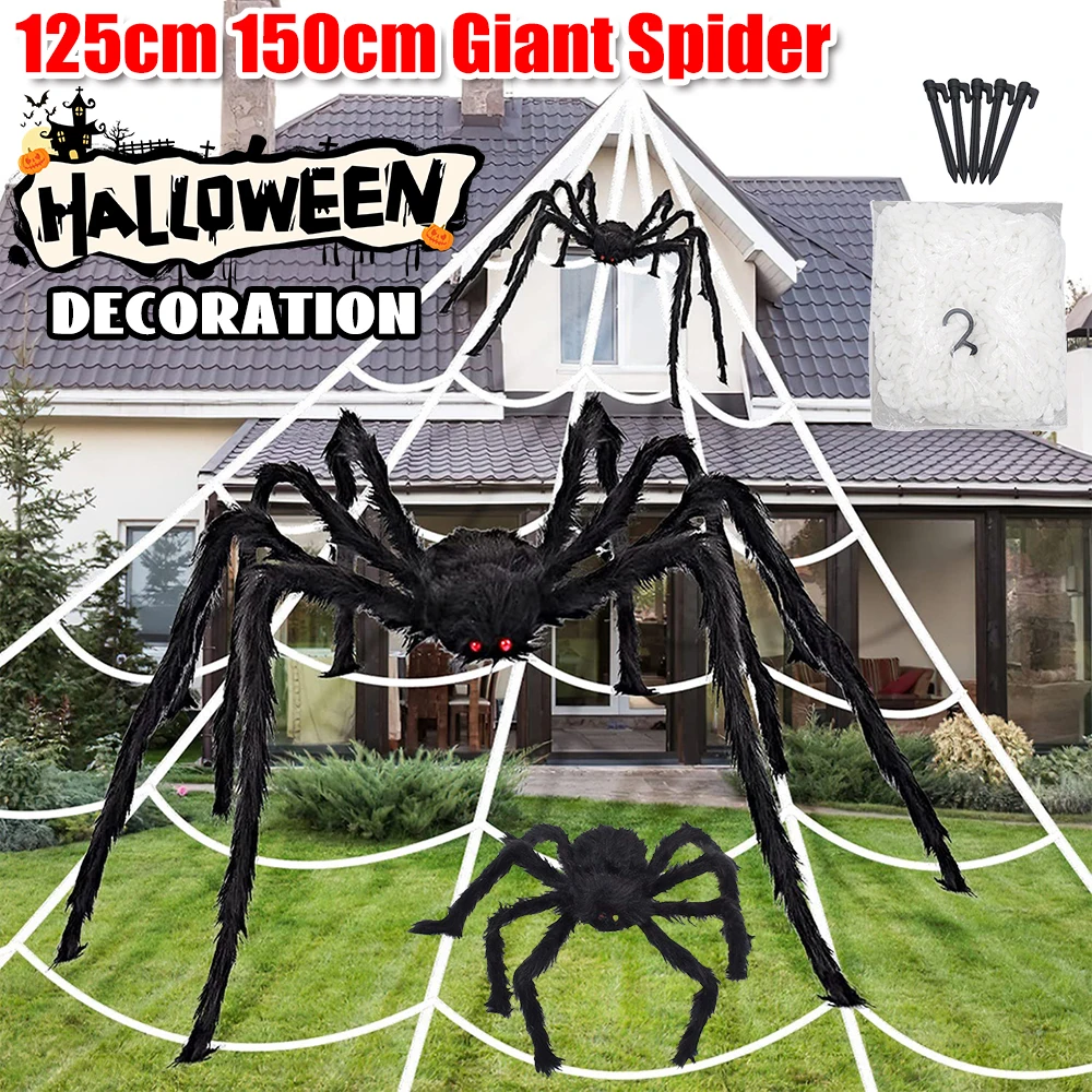 

Halloween Decoration Mega Spider With Web Plush Spider Realistic Large Hairy Spider Props for Indoor/Home/Yard/Party Decor