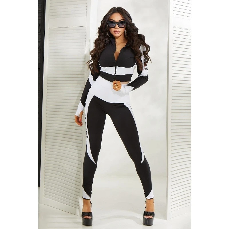 2025 calças esportivas de inverno definir mangas compridas contraste cor carta impressão zíper topos & envoltório collants leggings yoga roupas de ginásio 18532