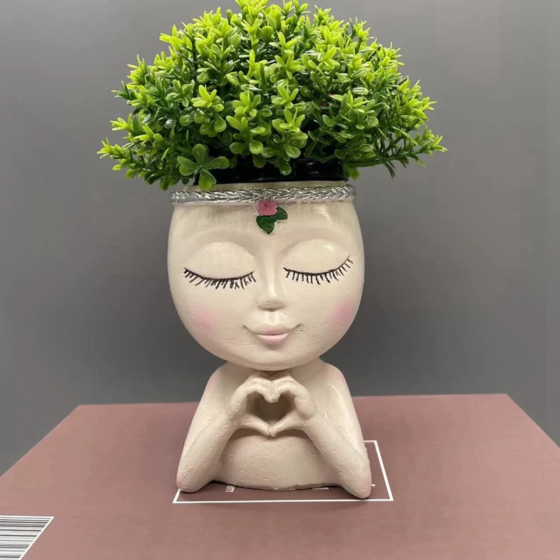 User inière de visage en résine mignonne, pots de plantes uniques, jardinière de visage, fleur succulente décorative