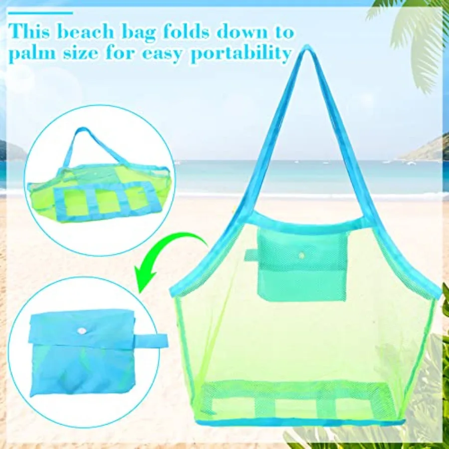 12 Pcs Summer Mesh Beach Bag Extra Large Beach Toys Gear Mesh Bag for Beach Foldable Mesh Beach Tote for Sand Toy Market Grocer