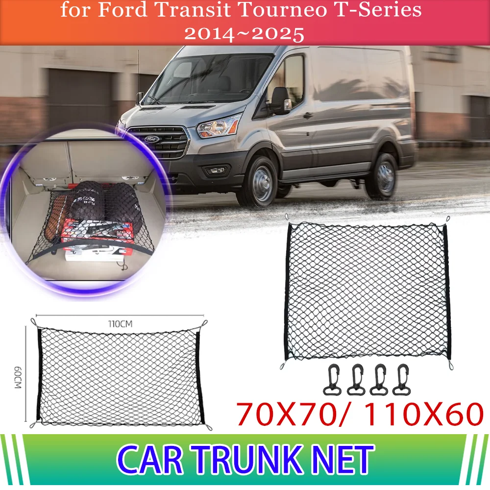 Car Trunk Net for Ford Transit Tourneo T-Series 2014~2025 Rear Luggage Cargo Mesh Storage Organizer Elastic Pocket Accessorie