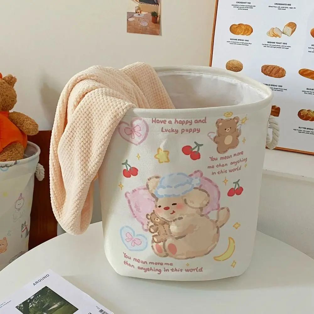 

Cute Foldable Laundry Hamper Cartoon with Handle Toys Storage Basket Space-Saving Clutter Baskets Dormitory