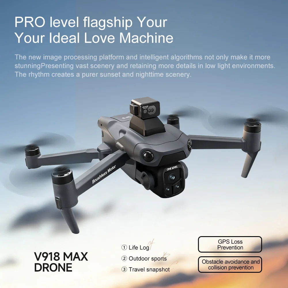 V918 맥스 드론 레이저 장애물 회피 8K GPS 전문가용 카메라 FPV 3000M RC 쿼드콥터 LCD 화면 리모컨 선물
