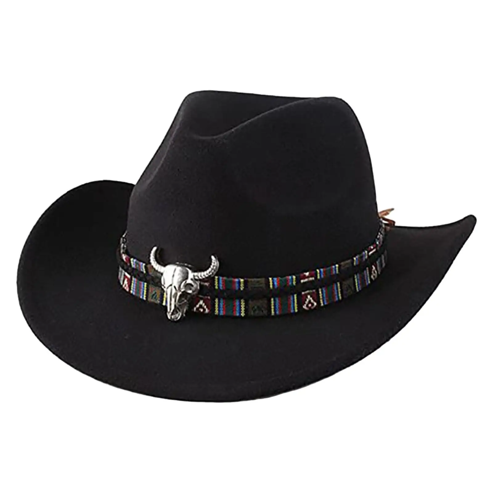 Felt Cowboy Hat Hat Band Vintage Windproof Western for Winter Outdoor Adults Wide Brim Western Cowboy Hat Wind Lanyard Sequins