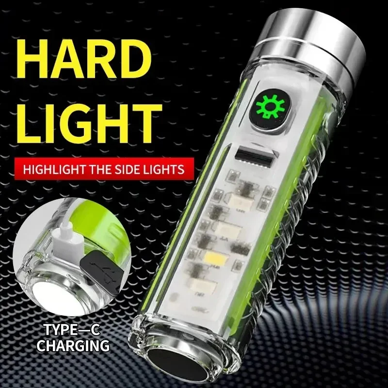 Spotlight Long-range Strong Light XPG Focusing Flashlight Type-C Charging With Strong Magnetic Pen Clip Fluorescent Keychain