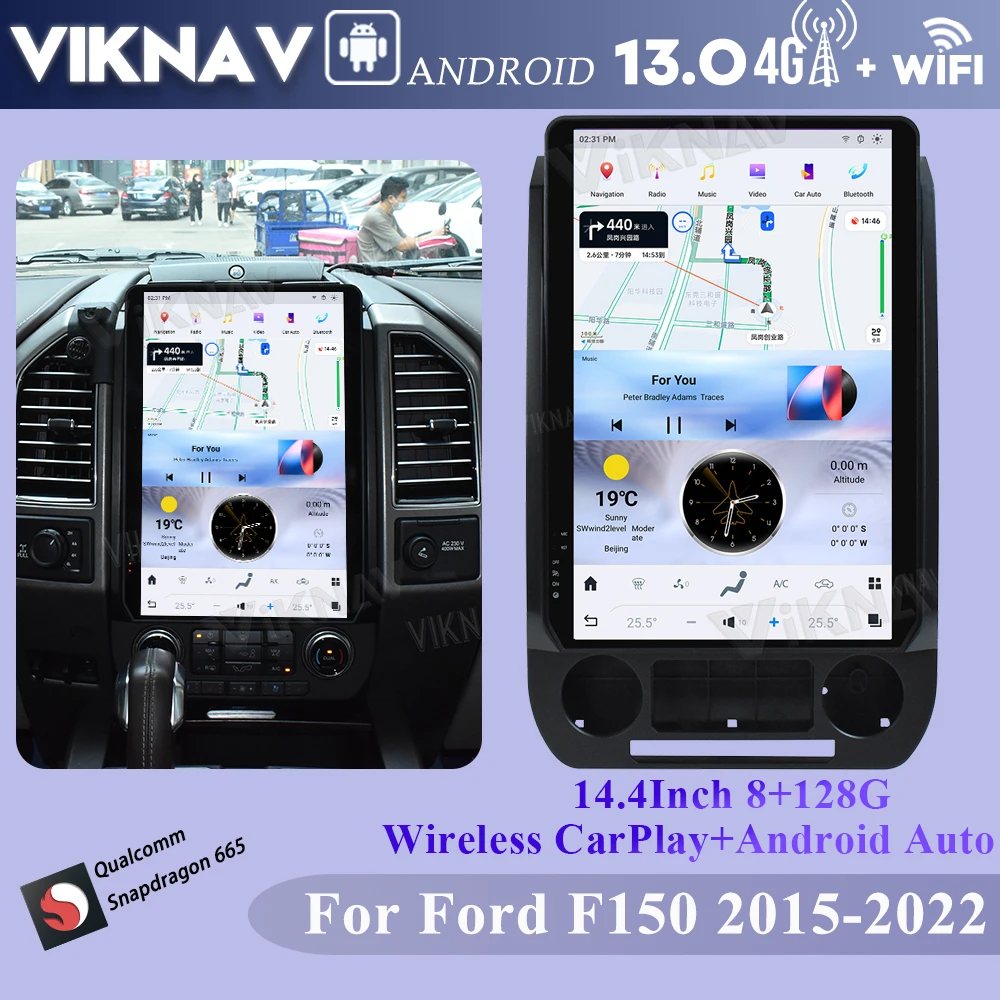 Viknav Upgrade Android 14.4 Inch Car Radio For Ford Raptor F150 F250 F350 F450 2015-2022 Carplay Android Auto Multimedia Player