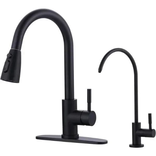 

NEW Black Kitchen Faucet and Water Filter Faucet Combo, WOWOW Stainless Steel Kitchen Sink with Drinking Water Faucet