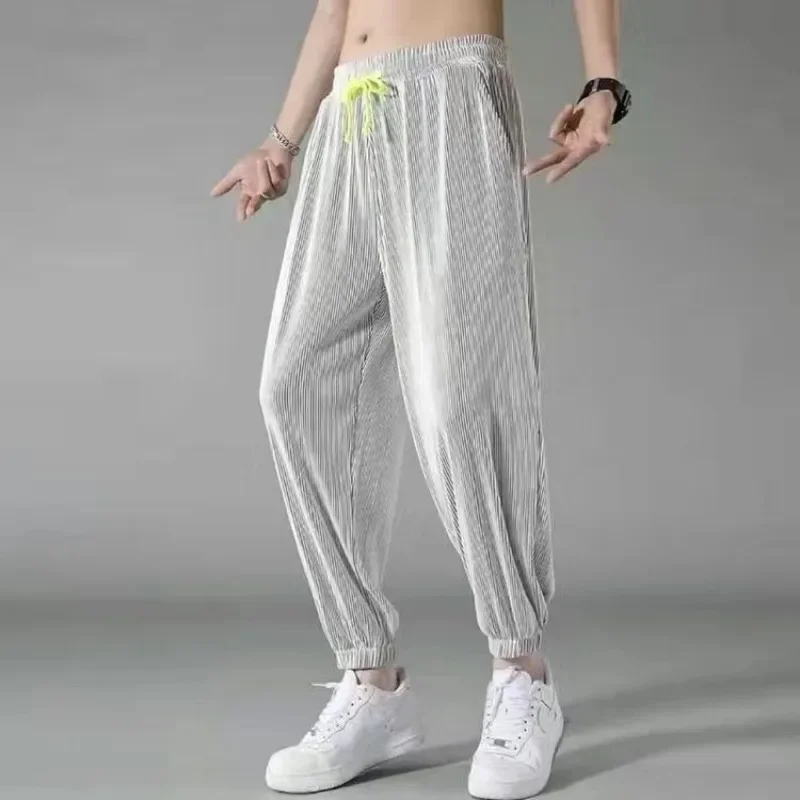 Nine Points Casual Pants Ice Shreds Trousers Male Sagging Sensation Thin Loose Fitting Trend Bound Feet Motion Trousers