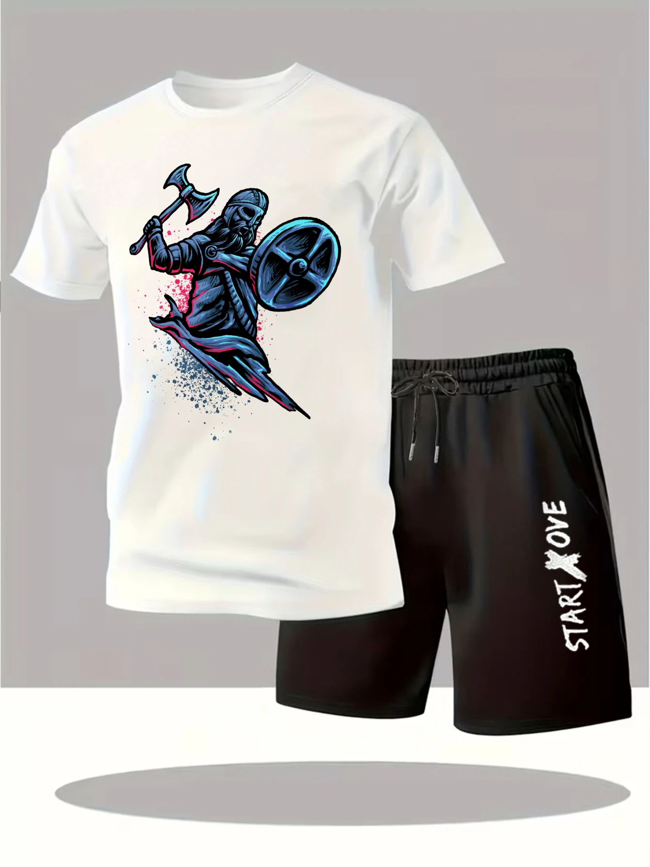 

Мужские комплекты 2025: Новинка! Модный спортивный костюм Y2K с коротким рукавом, графический принт, комплект для мужчин, свитшот и брюки, спортивный костюм с принтом