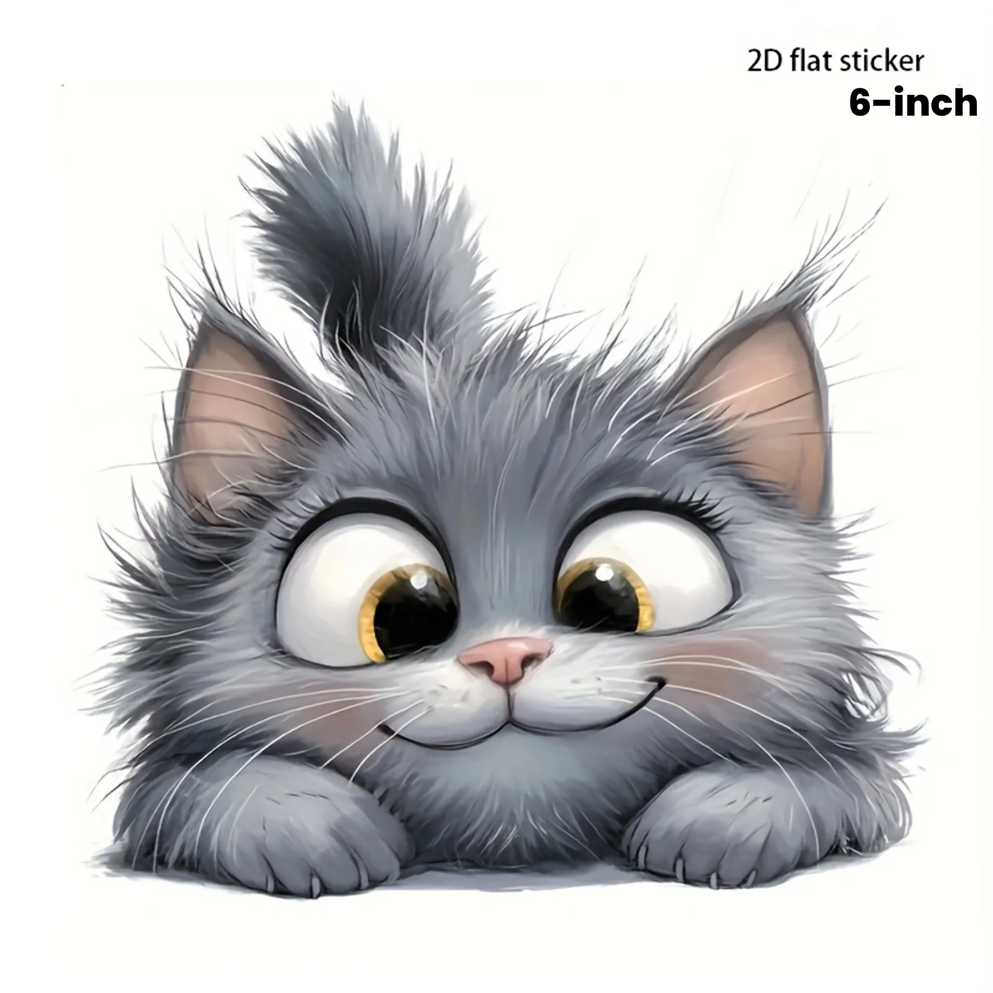 Cute Gray Cat Vinyl Sticker 6-Inch Cute Gray Vinyl Sticker - Self-Adhesive Decal for Cars Laptops WindowsCeramic Car Decal