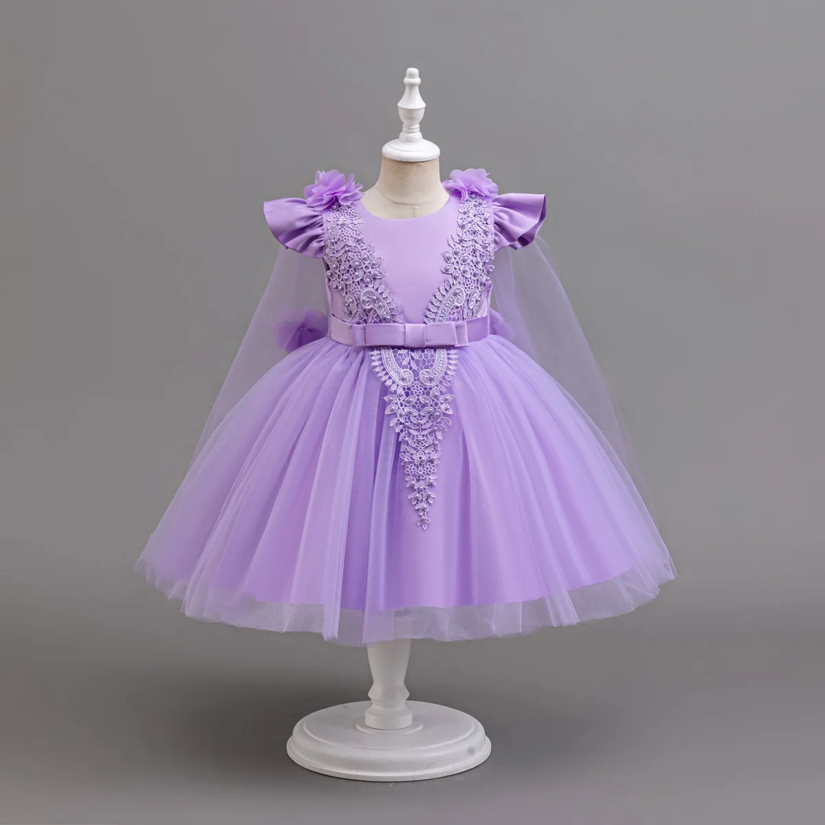 Summer Hot New Mesh Girls' Three-Dimensional Flower Pearl Wedding Dress Flower Girl Watch Performance Princess Dress