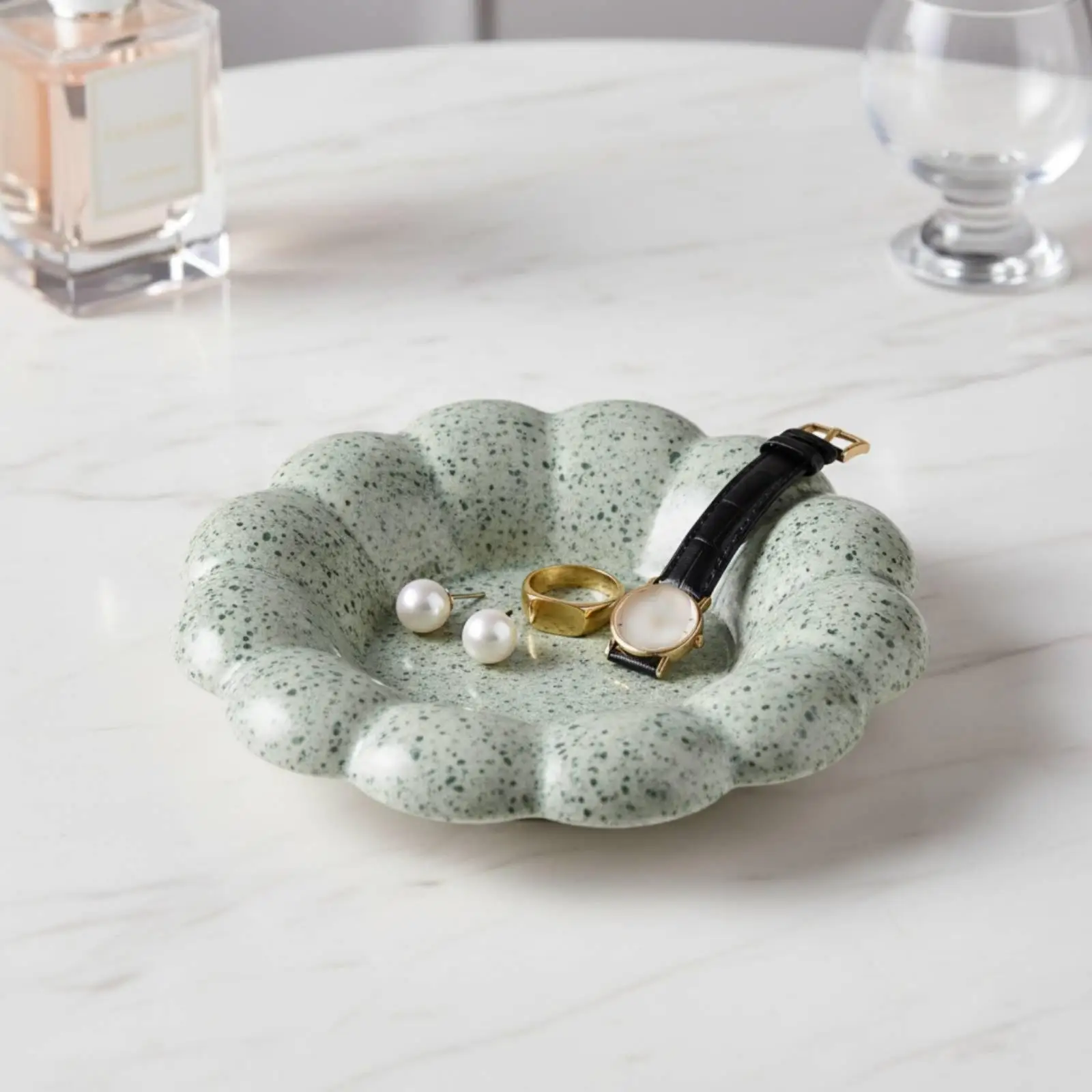 Terrazzo Finish Ceramic Display Tray Jewelry Organizer for Tabletop Rings Earrings Vanity Storage