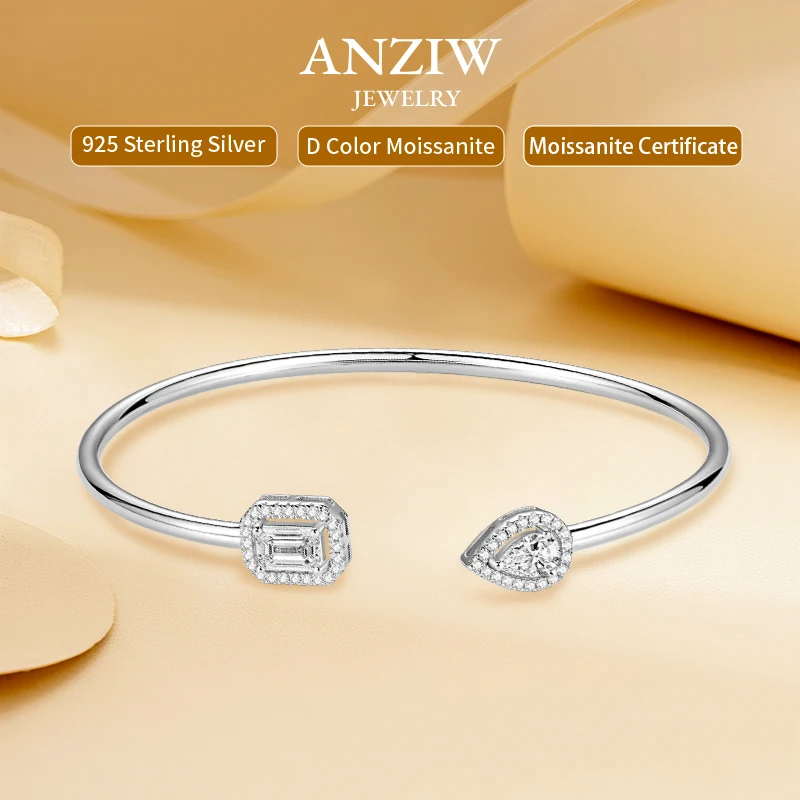 

Anziw 1.3cttw. Pear and Emerald Cut Moissanite Bracelet Bangle for Women 925 Silver Opening Twin Bangle Cuff 2025 Luxury Jewelry