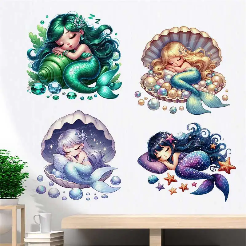 Cartoon Mermaid Wall Stickers Bathroom Toilet Sticker Kids Room Background Decoration Mural Home Decor Decals M1142