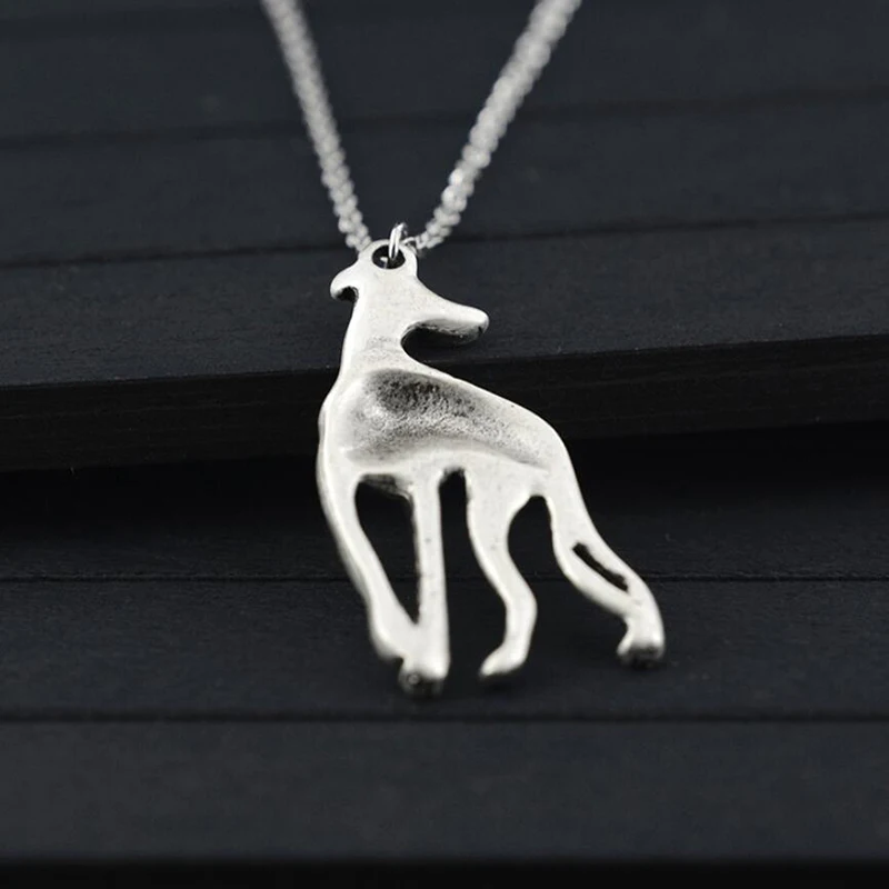 Cute Vintage Silver Color Italian Grey Hound Dog Pendant Necklace Stainless Steel Chains GreyHound Pet Necklaces For Women Girls