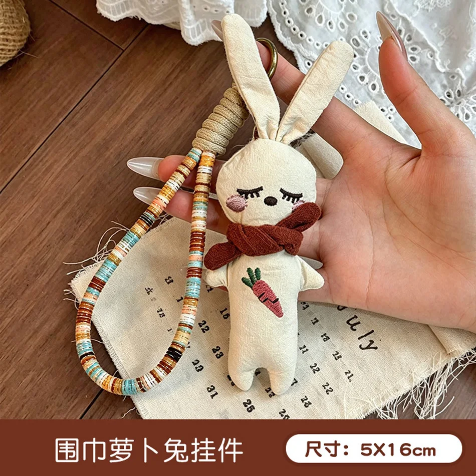 2026    Korean Ins Handmade Fabric Cartoon Animal Keychains Cute Plush Doll Bag Charm Pendant for Women Girls