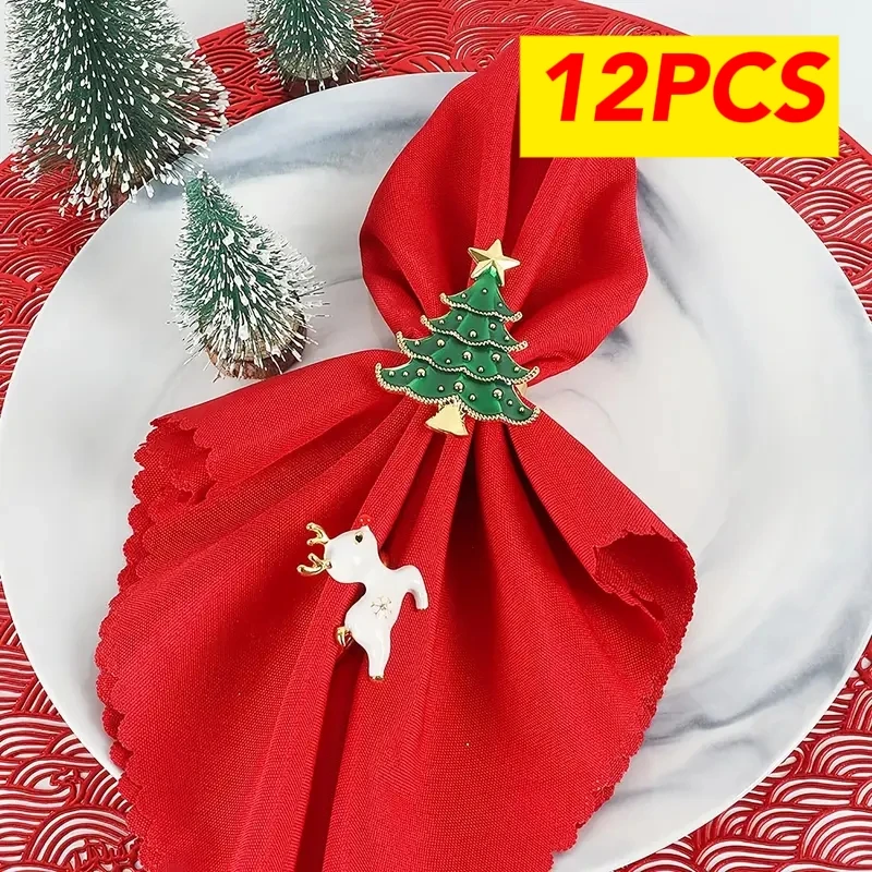 1/6Pcs Christmas Napkin Rings Xmas Tree Ornaments 2025 Christmas Home Kitchen Dinner Table Decoration New Year Party Supplies