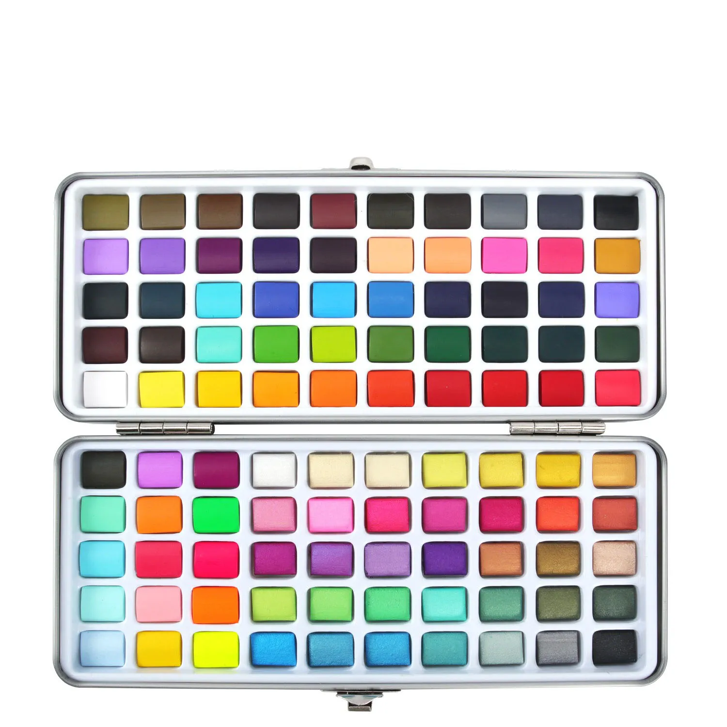 SeamiArt-Juego de pinturas de acuarela sólida, pigmento de pintura de caja de Metal portátil para principiantes, paleta de colores de dibujo, arte, 50-128 colores