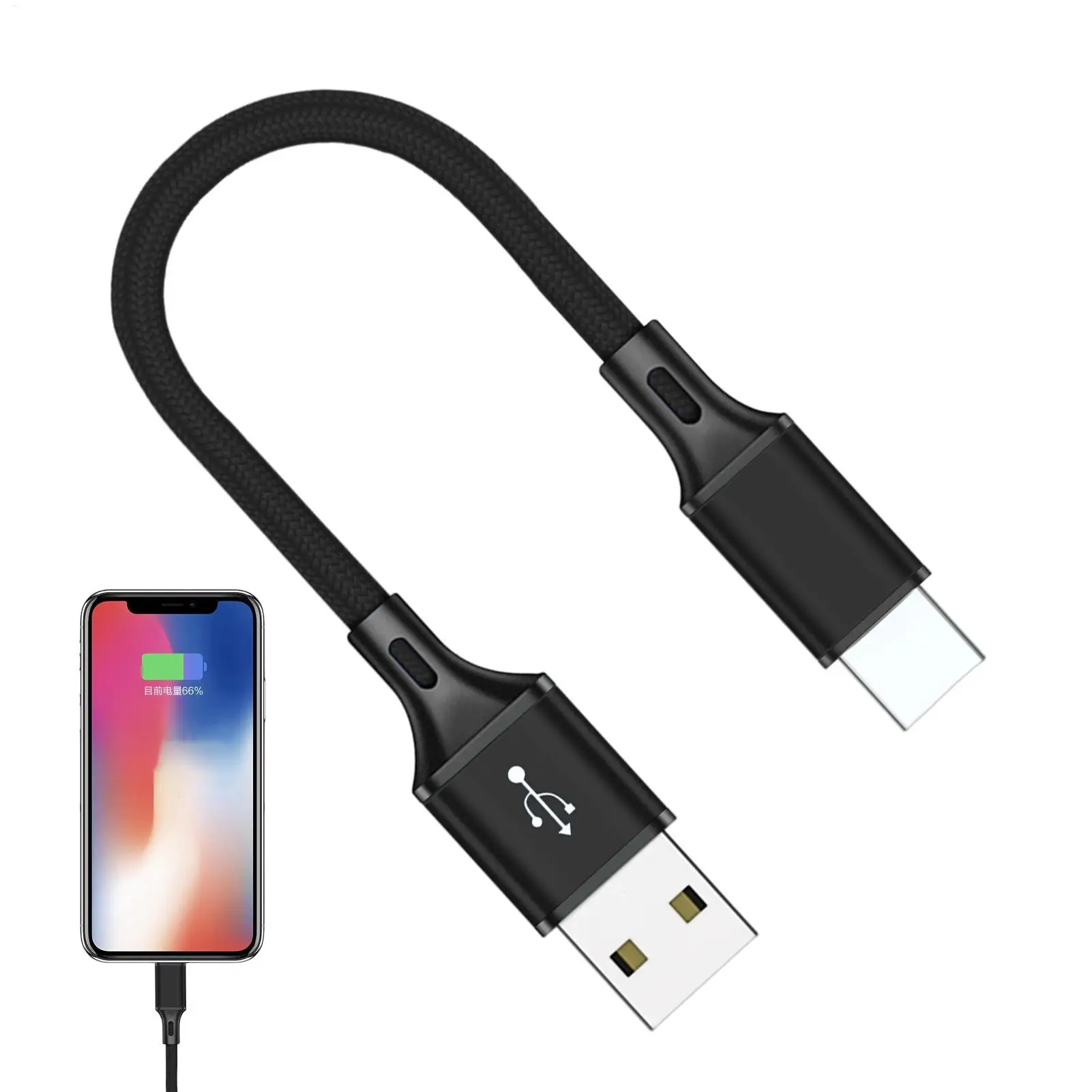 USB C Data Cable 25cm Extra Long USB C Cable Phone Charger Wire Braid Portable Data Transfer Fast Charging Nylon Charger Cord