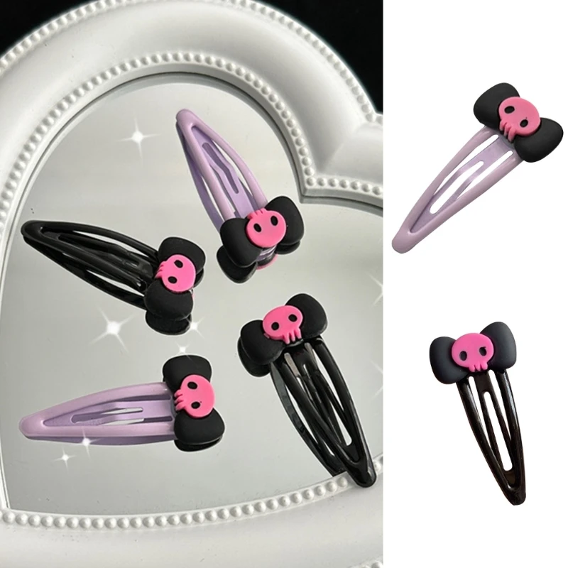 Cyber-punk Hair Clip for Hot Girls Bowknot Skull Shape Hair Barrettes Black/ Purple Hair Barrettes for Girl Ponytail