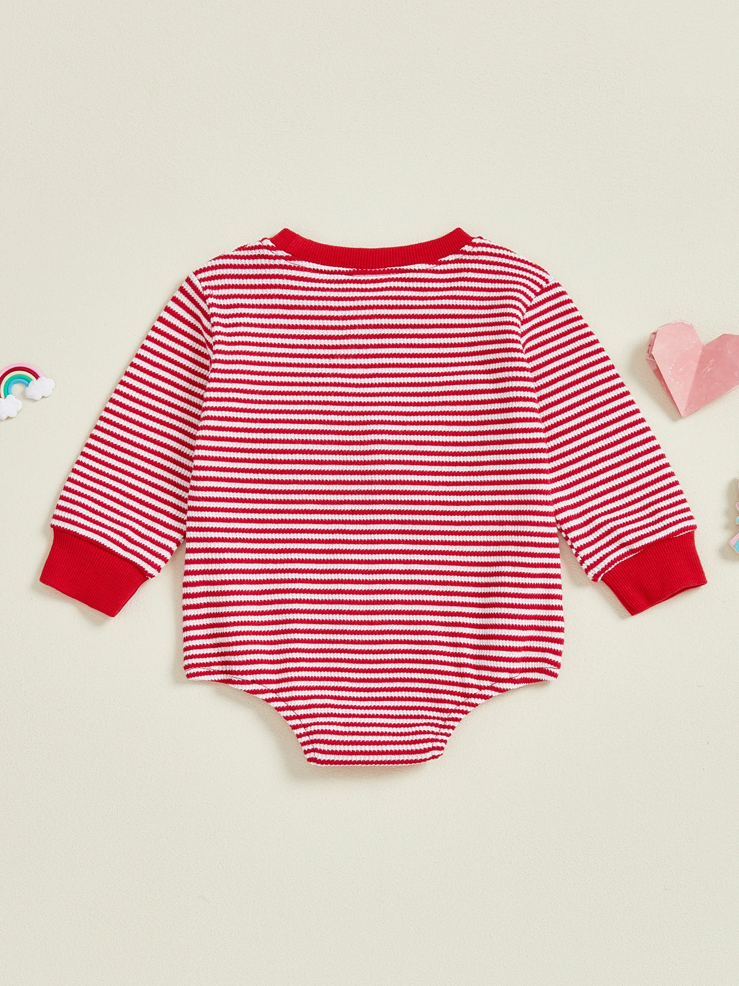 

Infant Valentine s Day Jumpsuit with Heart Print and Ruffle Sleeves Round Neck Romper Outfit for Baby Girls