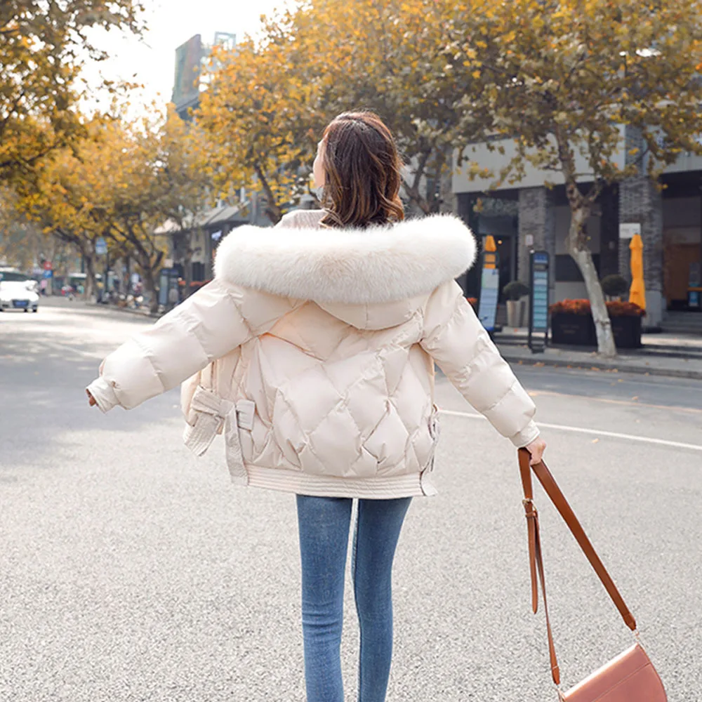 2023 New Women Cotton Jacket Winter Coat Female Warm Thicken Parkas Loose Short Outerwear Faux Fur Collar Hooded Overcoat Female