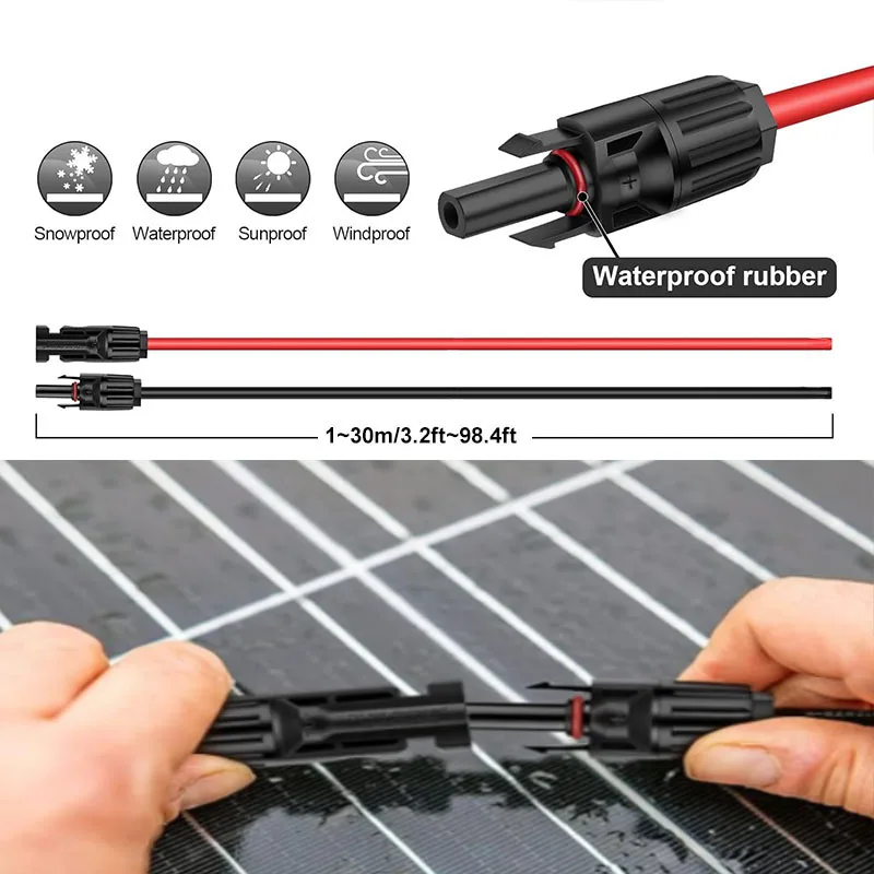 Solar Extension Cable 1.5/2.5/4/6mm² 16/14/12/10AWG with Male and Female Connectors for Solar Panels or Solar Controllers