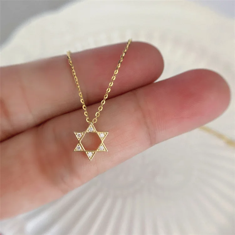 Sterling silver hexagram necklace gold plated jeweled hollow Star of David pendant necklace for women