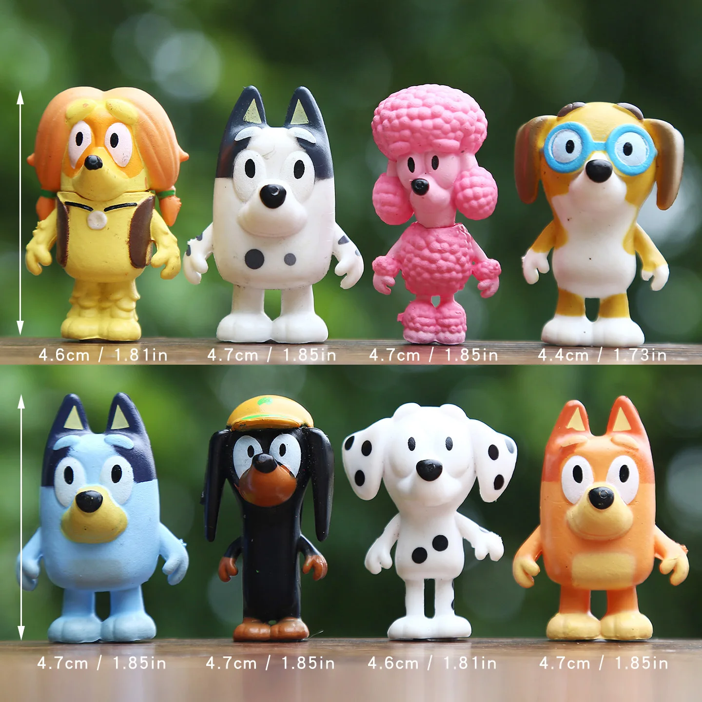 8pcs/set Bluey Cartoon Action Figures Christine Bandit Bingo Chilli Muffin Brandy Snickers Coco Cute Doll Model Toys Gift