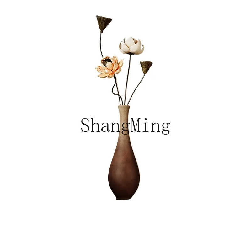 

LXY living room entrance simulation flower high-end sense new Chinese Zen homestay model room decoration