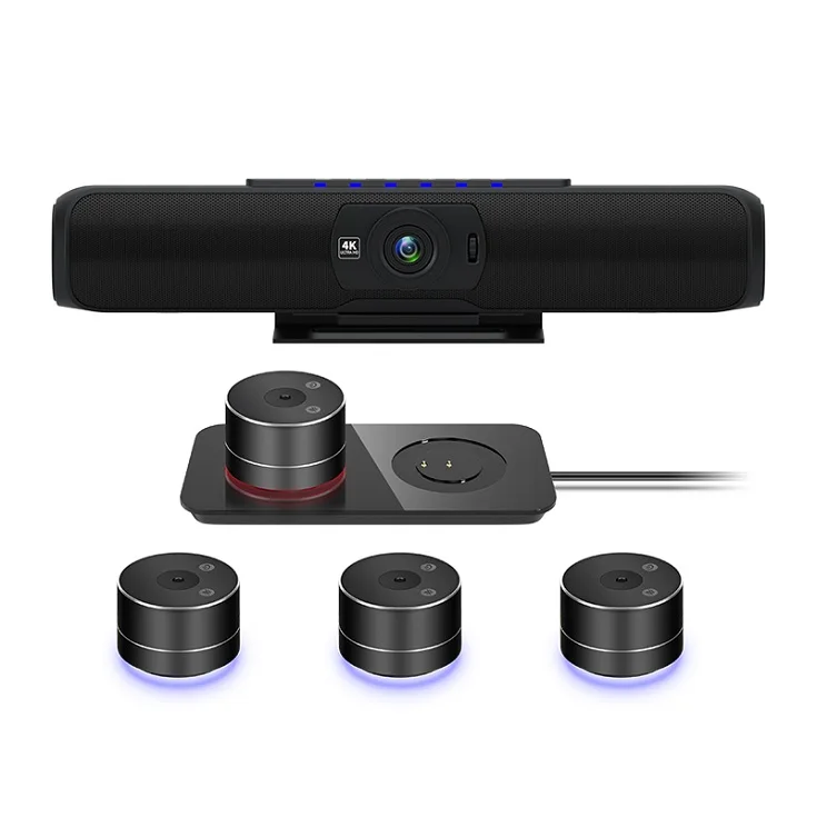 

Video Conference System Speakerphone With 4 Wireless Mics Confer Autos Cameras 4K Video Ptz Camera