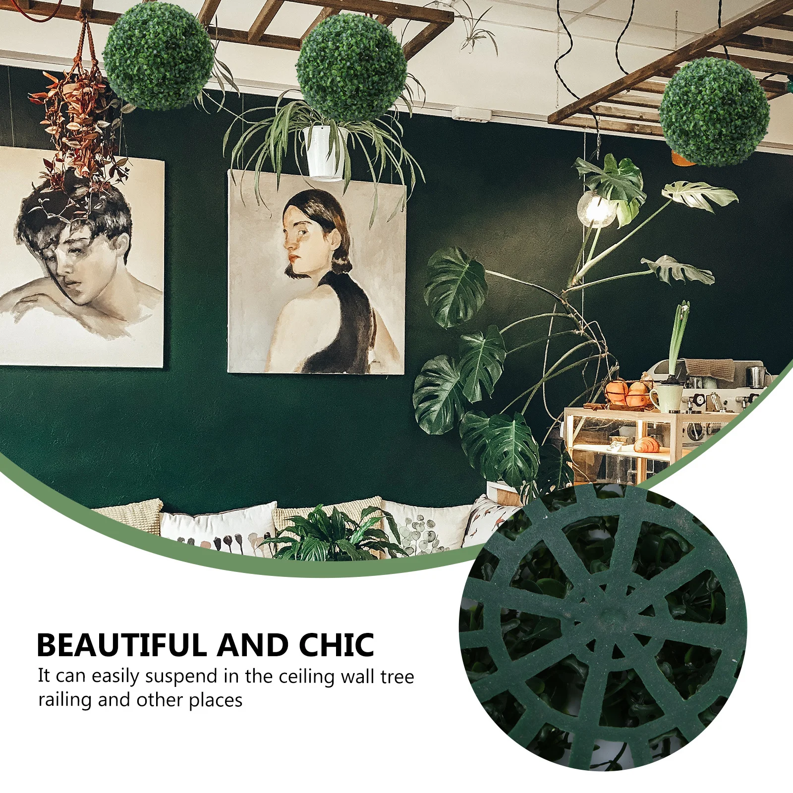 محاكاة الكرة البلاستيكية الآمنة على المدى الطويل استخدام ديكور المنزل حفل زفاف نبات معلق الكرة زخرفة العشب الاصطناعي المجال