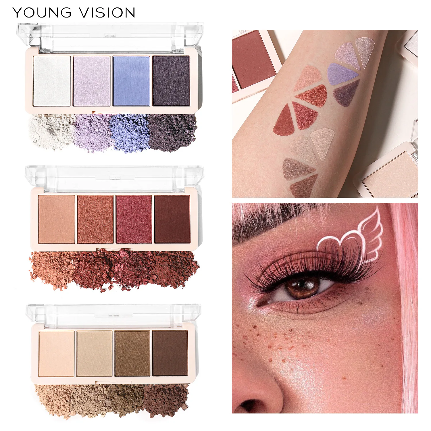 YOUNG VISION 4 Color Eyeshadow Palette Earth Tone Fine Shimmer Eyeshadow Repairing High-gloss Facial Makeup Palette