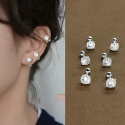 Cute 925 Sterling Silver Earrings for Women Female Gold Color Screw Ear Bone  Fashion Flash Jewelry Accessories student Gifts