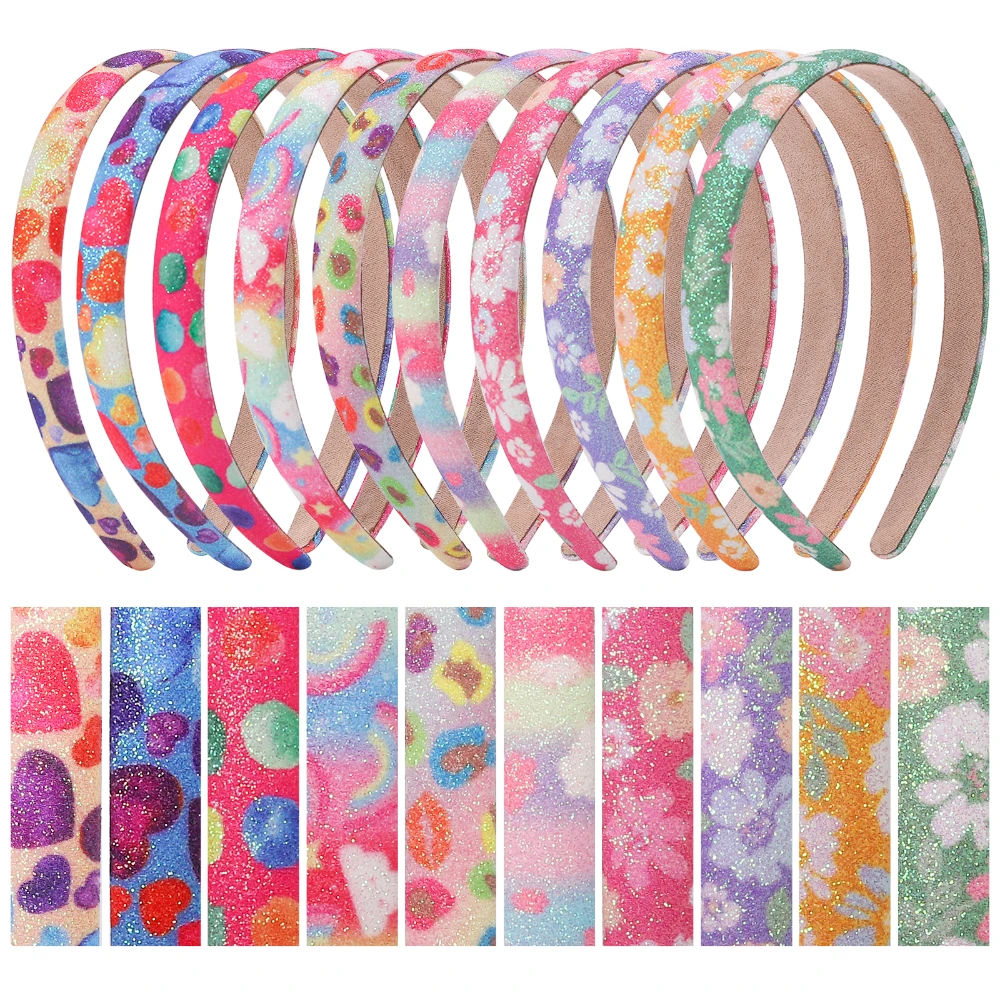 1 Pc Glitter Rainbow Headbands 1.5cm Wide Sparkly Printed Hairband Fashion Hair Decoration Sweet Hair Band for Women Kids