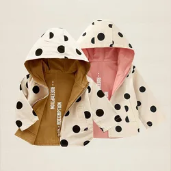 Baby Cute Windbreaker Boys Hooded Jacket Girls Polka Dot Double-Sided Wear Coat Spring Autumn Children's Casual Overcoat 12M-5Y