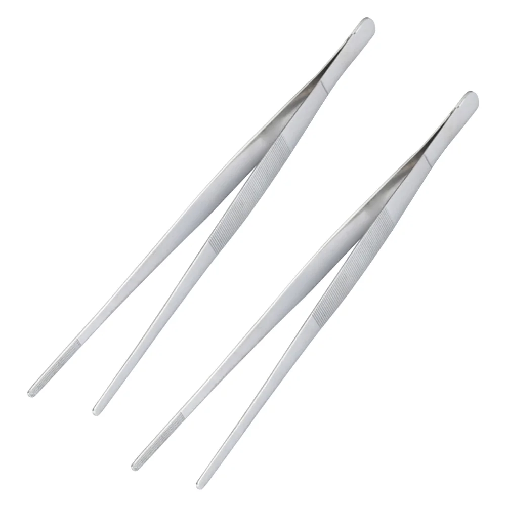 

2 Pcs Silicone Tong Tongs for Cooking Stainless Steel Meat Bread BBQ Clip Chef Tweezers Small Barbecue Steak Aquatic