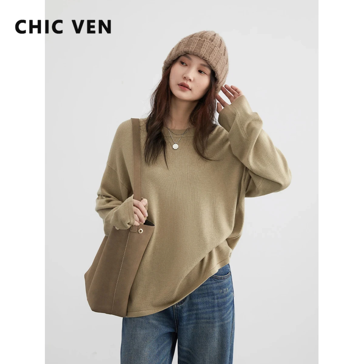 

CHIC VEN Women Cardigan Loose Casual New Knitwear Long Sleeved Bottom Sweater Female Tops Woman Pullover Autumn Winter 2023