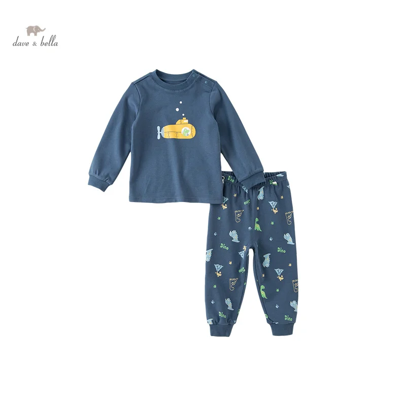 Dave Bella Children\'s Boy’s Pajamas Suit 2023 Autumn Winter New Fashion Casual Cotton Comfortable Print Cute Two-Piece DB4237176